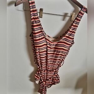 ModCloth Striped One-Piece Tie Waist Bathing Suit XL